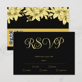 Tarjeta de RSVP simple elegante negra y dorada