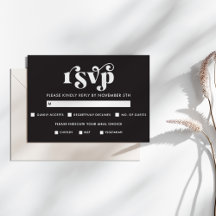 Tarjeta de RSVP simple moderna en negro y blanco