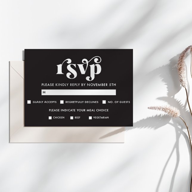 Tarjeta de RSVP simple moderna en negro y blanco (Subido por el creador)