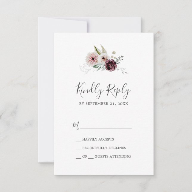 Tarjeta de RSVP simple Romance Floral (Anverso)