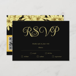 Tarjeta de RSVP simple y elegante en negro y dorad