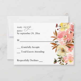 Tarjeta de RSVP sin comida floral rosa y amarillo