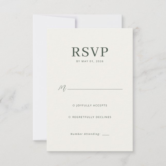 Tarjeta de RSVP Sofisticada de Color Blanco Desgas (Anverso)
