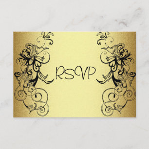 Tarjeta de RSVP todo el negro elegante del oro de