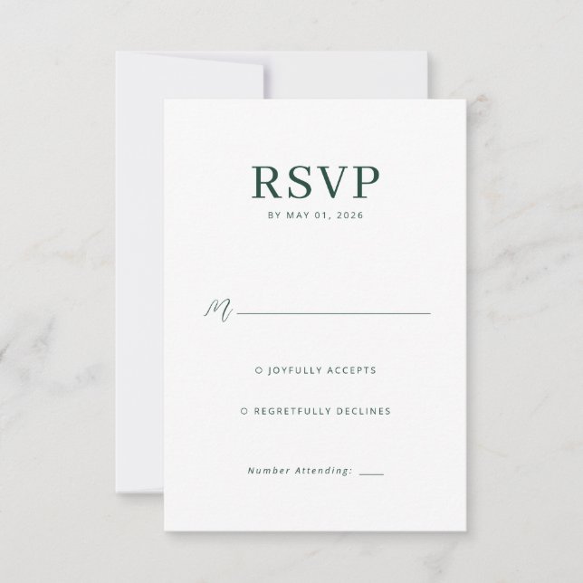 Tarjeta de RSVP Verde Elegante (Anverso)