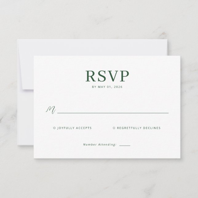 Tarjeta de RSVP Verde Elegante (Anverso)
