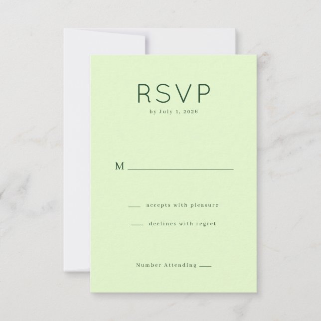 Tarjeta de RSVP verde pastel elegante (Anverso)