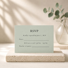 Tarjeta de RSVP Verde Salvia Minimalista Editable 