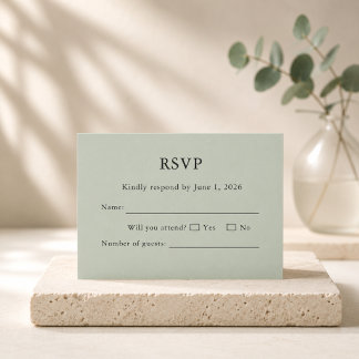 Tarjeta de RSVP Verde Salvia Minimalista Editable 