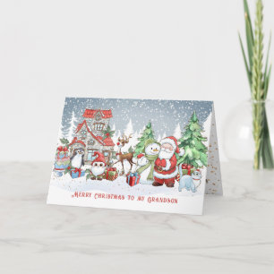 Tarjeta de Rudolph para Navidades de nietos Santa