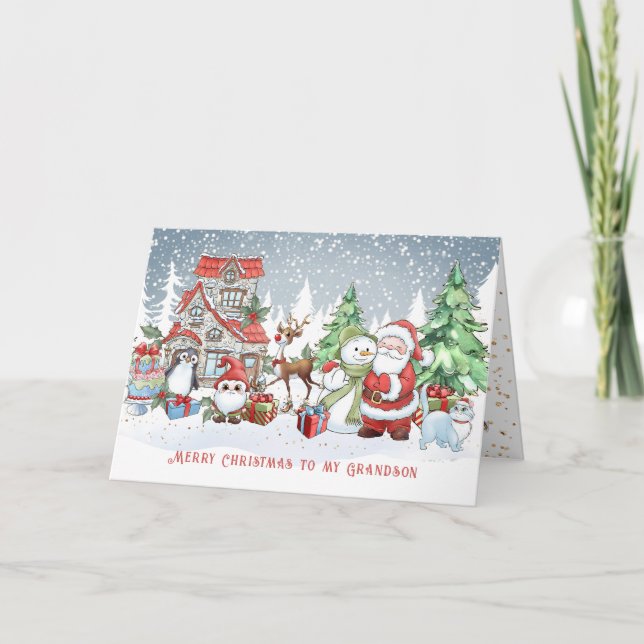 Tarjeta de Rudolph para Navidades de nietos Santa  (Anverso)