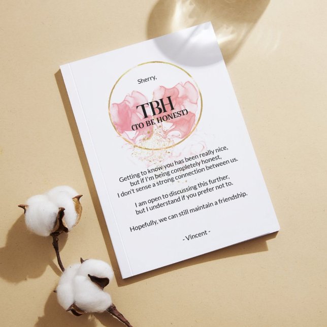 Tarjeta de ruptura rosa para ser honesto (TBH) (To Be Honest Breakup Card for those difficult conversations,)