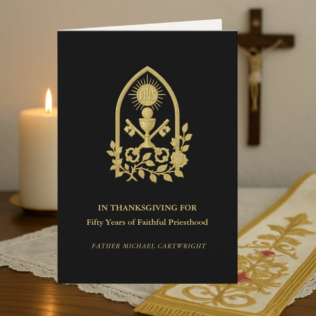 Tarjeta de sacerdote del jubileo 50 IHS, llaves y  (Subido por el creador)