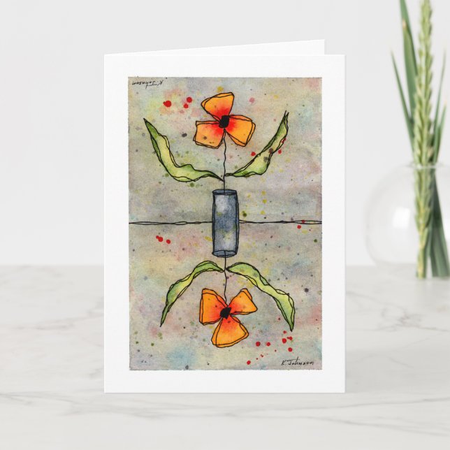 Tarjeta de saludo acuarela de las flores inversas (Anverso)
