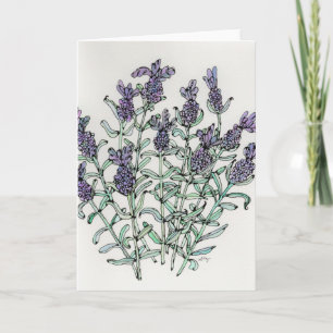 Tarjeta de saludo - Acuarela de lavanda francesa y