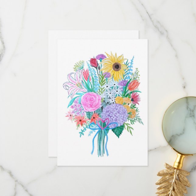 Tarjeta de saludo, acuarela floral, interior en bl (Anverso/Reverso In Situ)