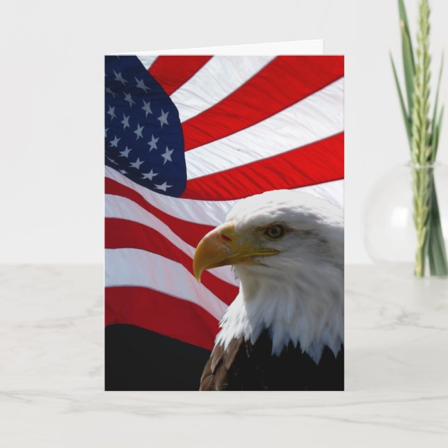 Tarjeta de saludo American Eagle & Waving Flag (Anverso)