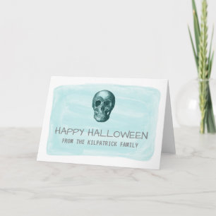 Tarjeta de saludo Aqua Watercolor Skull Halloween