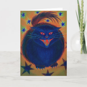 Tarjeta de saludo azul Scary Cat Blue