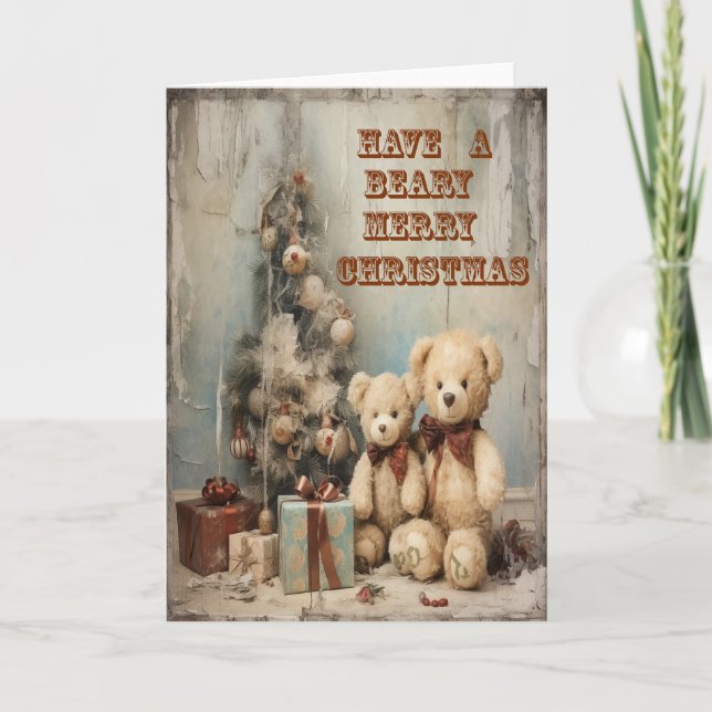 Tarjeta de saludo Bears Grungy Merry Christmas (Anverso)