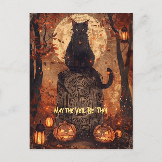 Tarjeta de saludo Black Cat Samhain Halloween (Anverso)