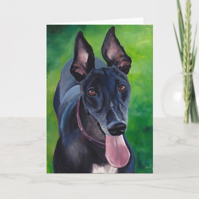 Tarjeta de saludo Black Greyhound Dog Art (Anverso)