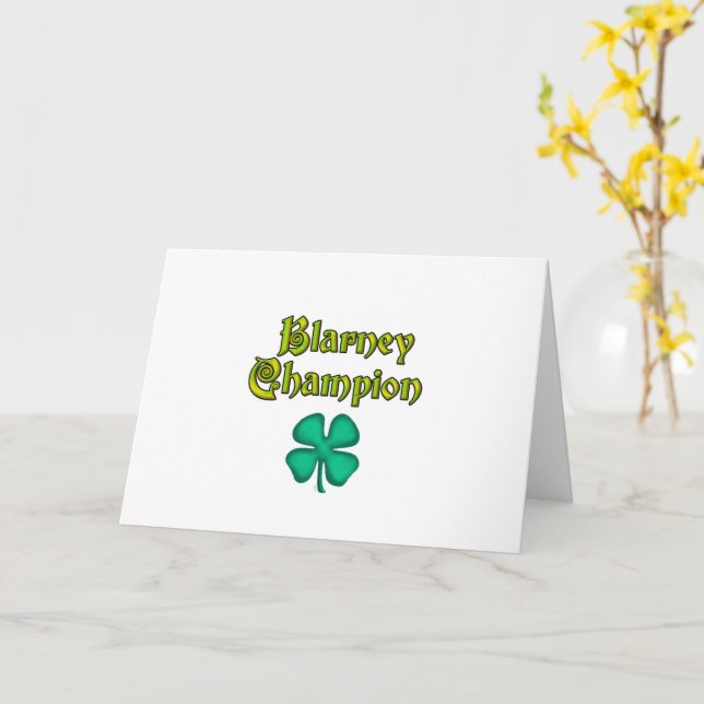 Tarjeta de saludo blanca Blarney Champion (flor amarilla)