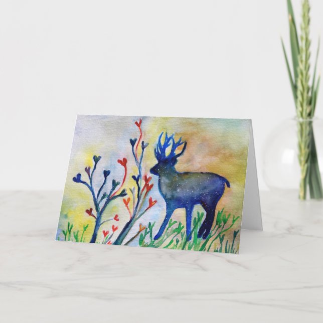 Tarjeta de saludo Blue Magic Reindeer Animal Heart (Anverso)