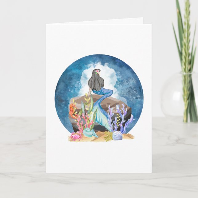 Tarjeta de saludo Blue Mermaid Watercolor (Anverso)