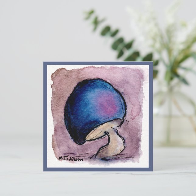 Tarjeta de saludo Blue Mushroom Watercolor (Anverso de pie)