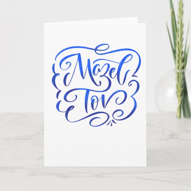 Tarjeta de saludo Blue Ombre Mazel Tov (Anverso)