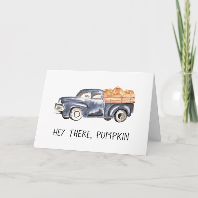 Tarjeta de saludo Blue Truck Pumpkins - Horizontal (Anverso)