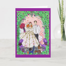 Tarjeta de saludo boda con novia y novio