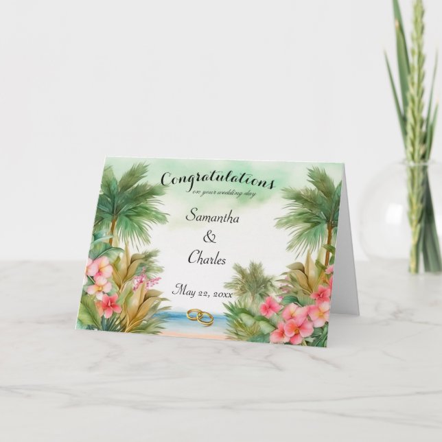 Tarjeta de saludo Boda Tropical Personalizada (Anverso)