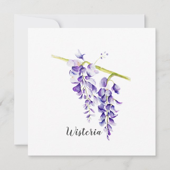 Tarjeta de saludo botánico Watercolor Wisteria (Anverso)