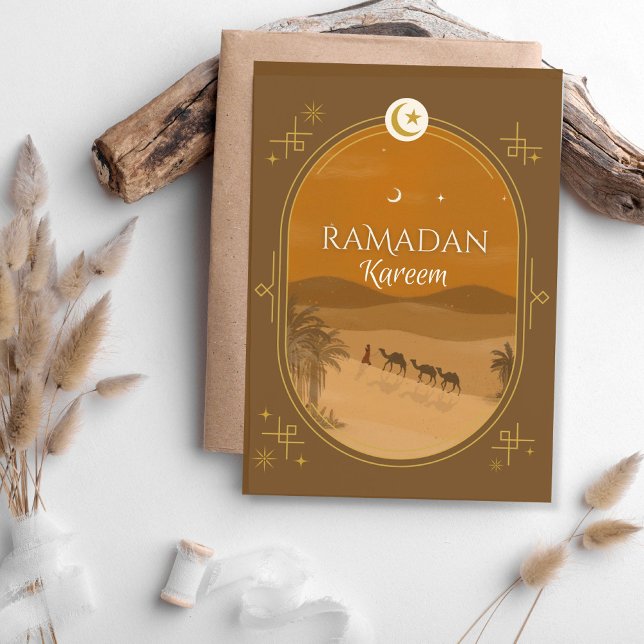 Tarjeta de saludo Brown Sunset Oasis Ramadan (Subido por el creador)