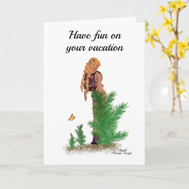 Tarjeta de saludo Chica Pinup de la mochila Redhea (flor amarilla)