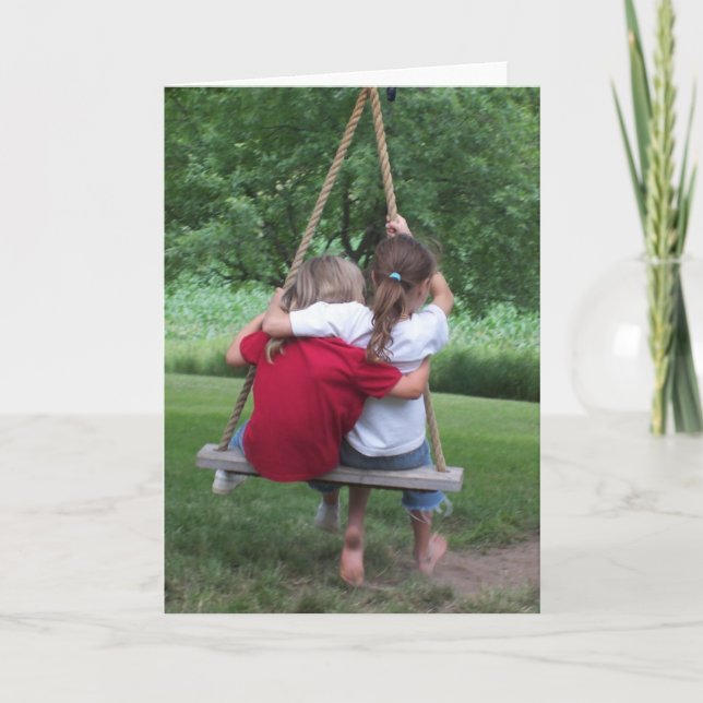 Tarjeta de saludo: Chicas "de amistad" en un giro (Anverso)