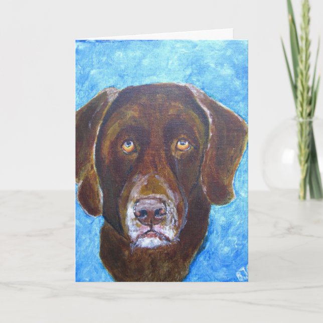 Tarjeta de saludo, Chocolate Lab Dog Art (Anverso)