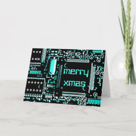 Tarjeta de saludo Circuit Light Blue 2 'Merry Xmas