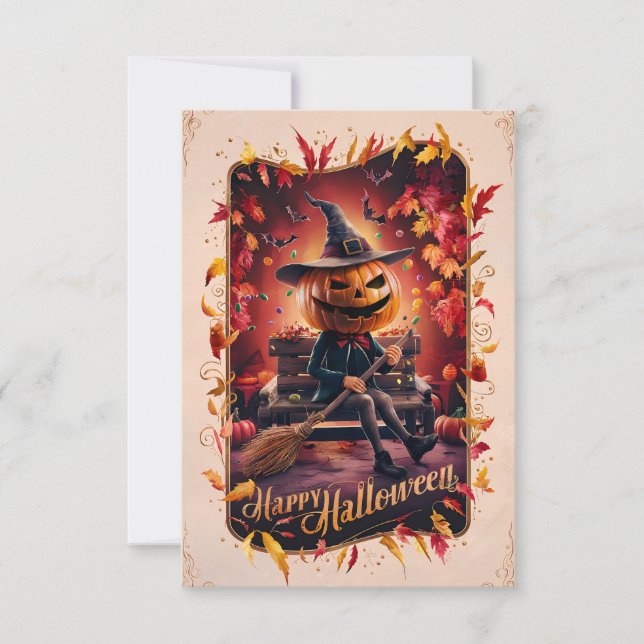 Tarjeta de saludo clásica feliz de Halloween #4 (Anverso)