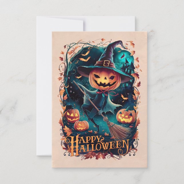Tarjeta de saludo clásica feliz de Halloween #5 (Anverso)