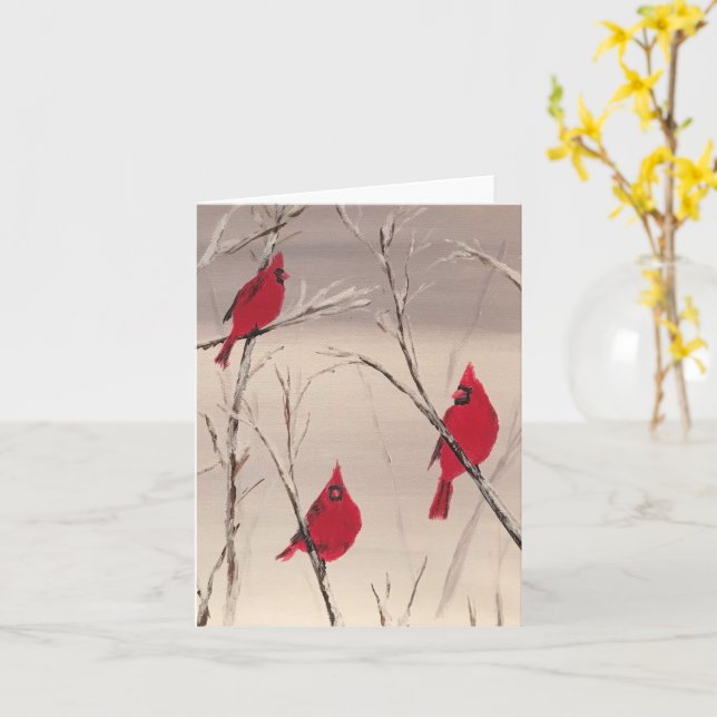 Tarjeta de saludo con cardenales (flor amarilla)