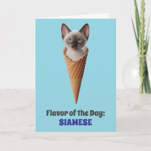 Tarjeta de saludo con cono de gato siamés lindo
