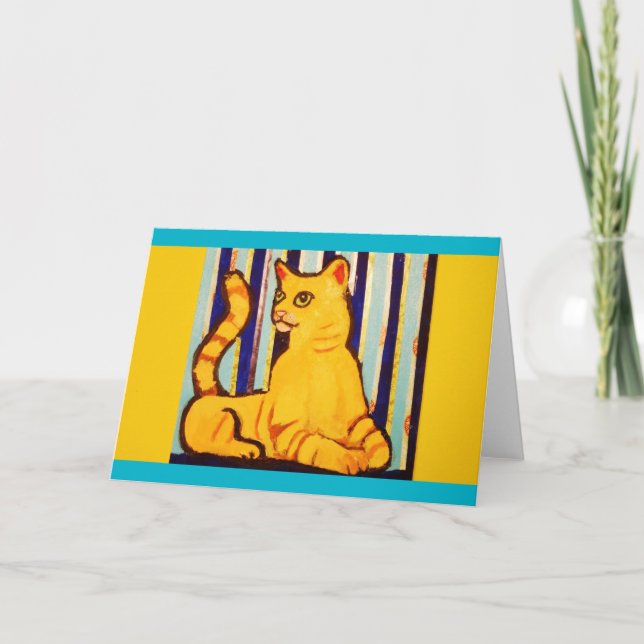 Tarjeta de saludo con diseño de gato amarillo (Anverso)