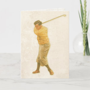 Tarjeta de saludo con jugador de golf de Vintage
