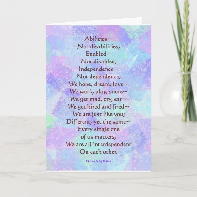Tarjeta de saludo con mi poema ABILITIES (Anverso)