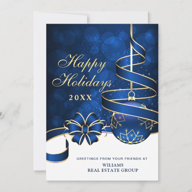 Tarjeta de saludo corporativa de Navidad con bola  (Anverso)