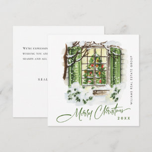 Tarjeta de saludo corporativa de Navidad con casa 
