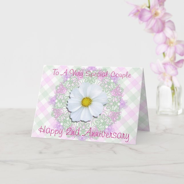Tarjeta de saludo - Cosmos blancos - 2º aniversari (Orquídea)